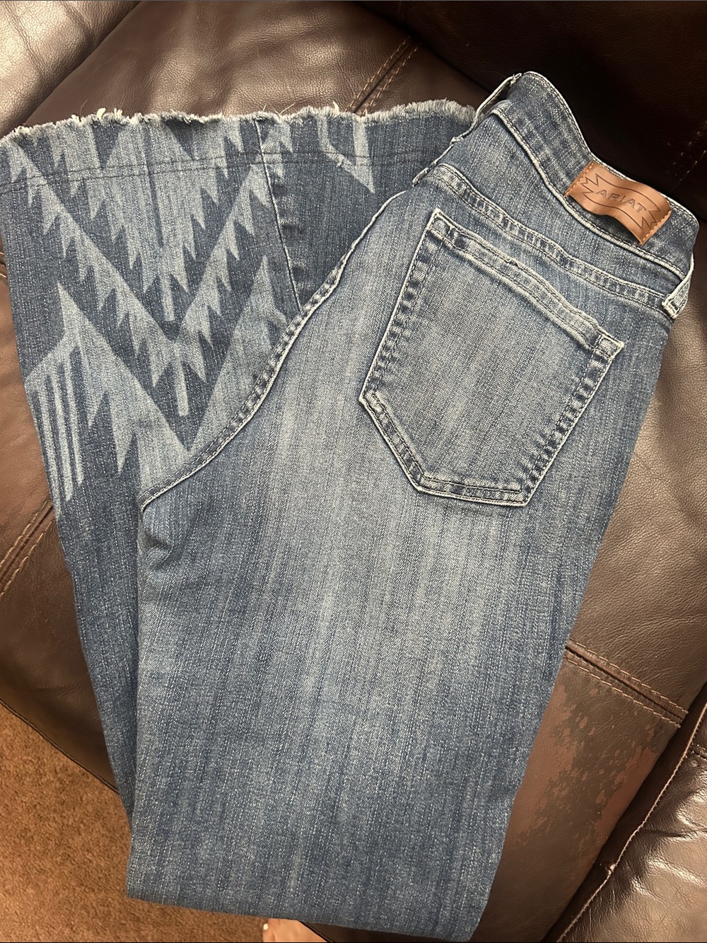 Ariat Women's Light Blue Denim Wide Leg Jeans with Aztec Frayed Hem